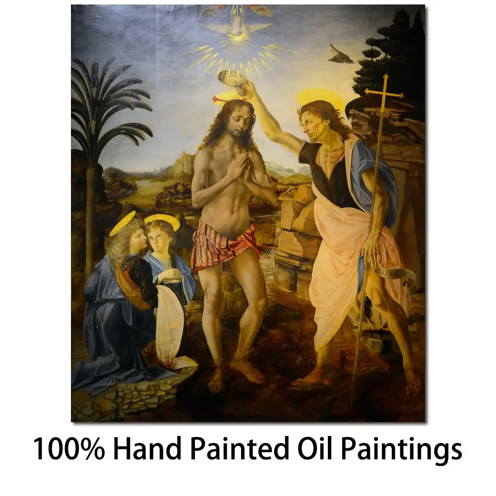 Jesus Canvas Art the Baptism of Christ Leonardo Da Vinci Classic Painting Hand Painted Portrait Artwork Home Decor High Quality