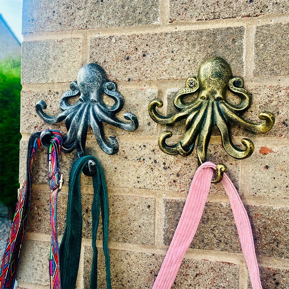 Octopus Decorative Cloak Hooks Wall Mounted Nautical Towel Rack Heavy Duty Hooks Unique Keychain Belt Holder Outerwear Hanger