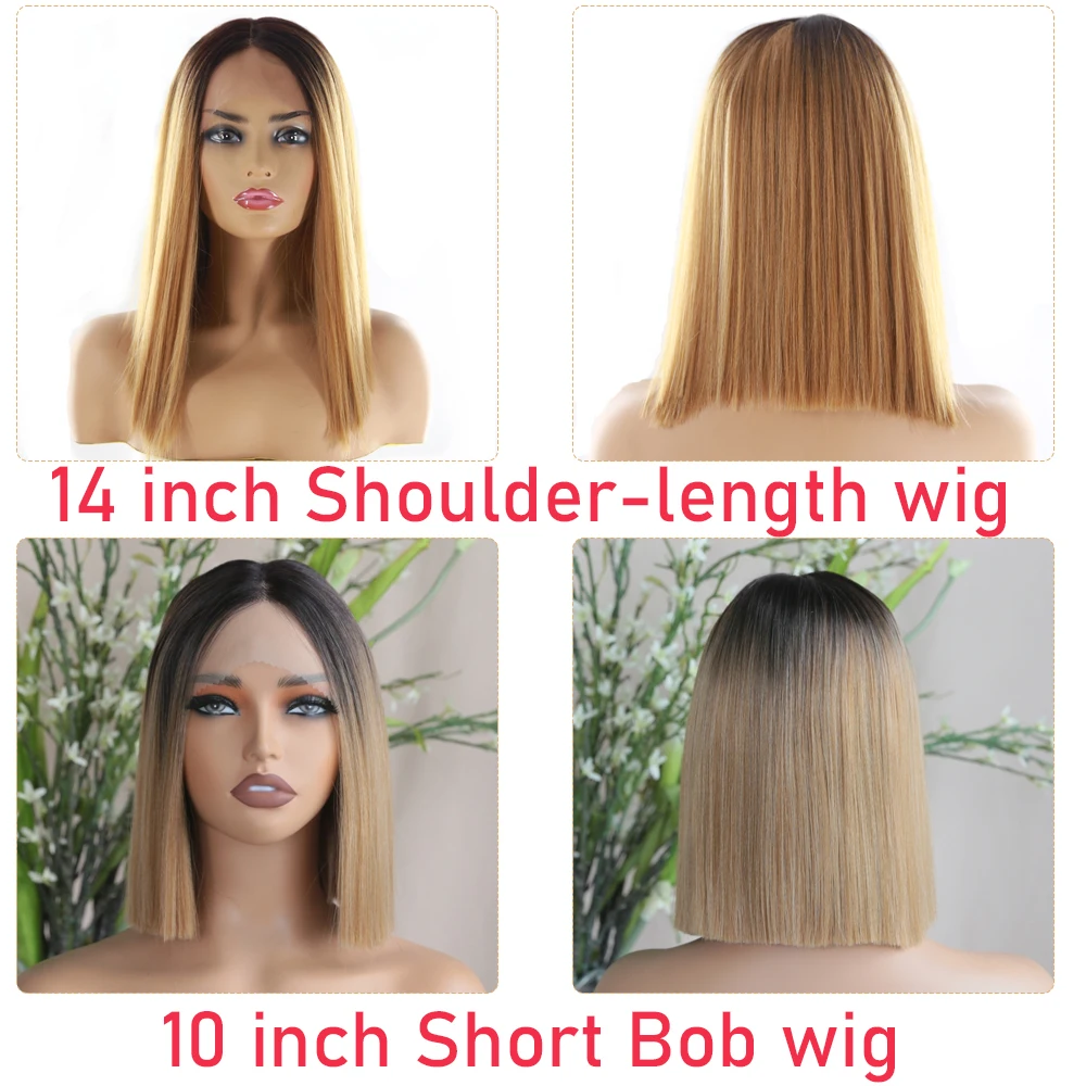 Ombre pirang sintetis renda Wig depan untuk hitam wanita bagian tengah Wig rambut tahan panas panjang Medium X-TRESS lurus Yaki