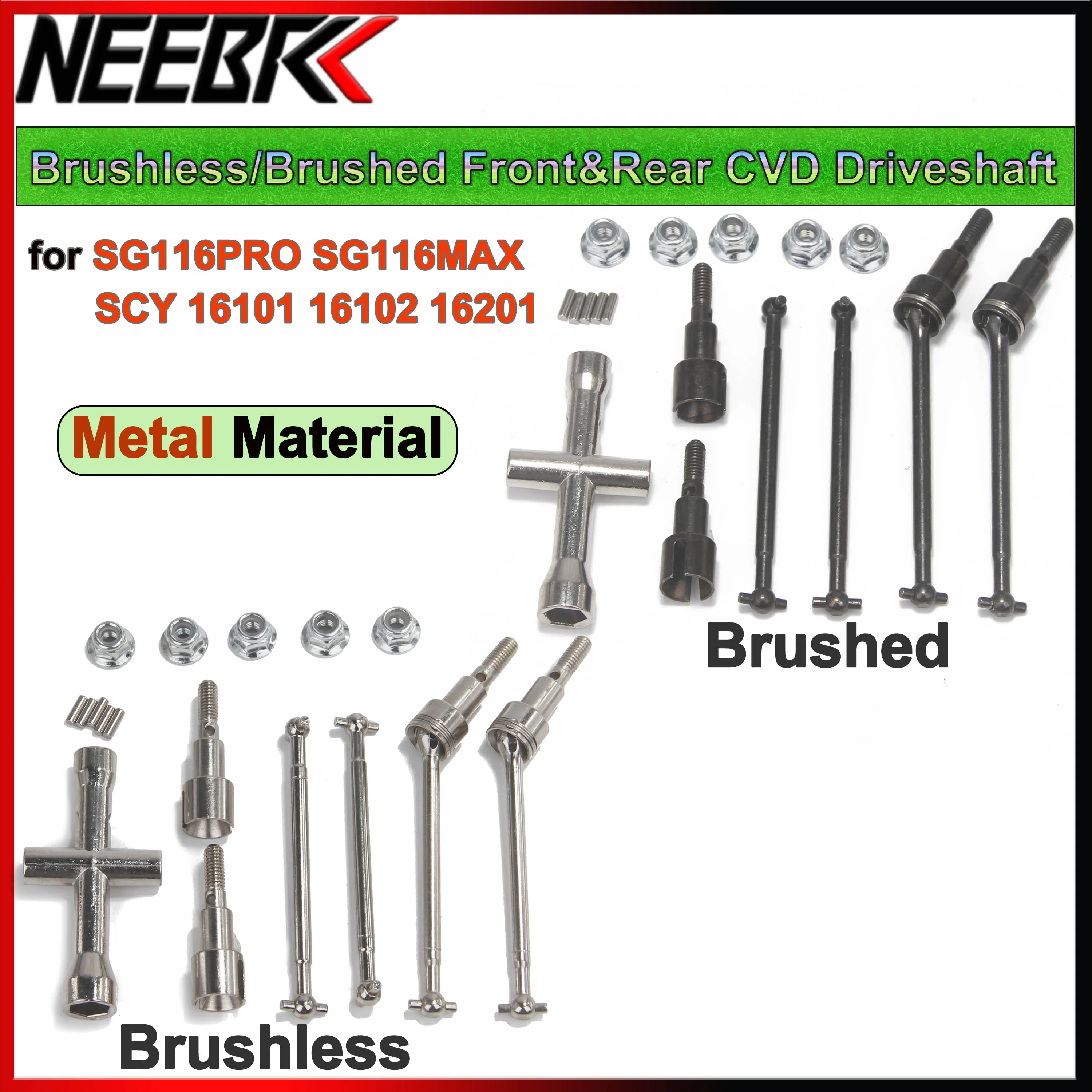 Arbre de transmission avant et arrière en métal brossé/brossé pour voiture RC, arbre de transmission CVD pour SG116PRO SG116MAX SCY 16101 16102 16201, pièces