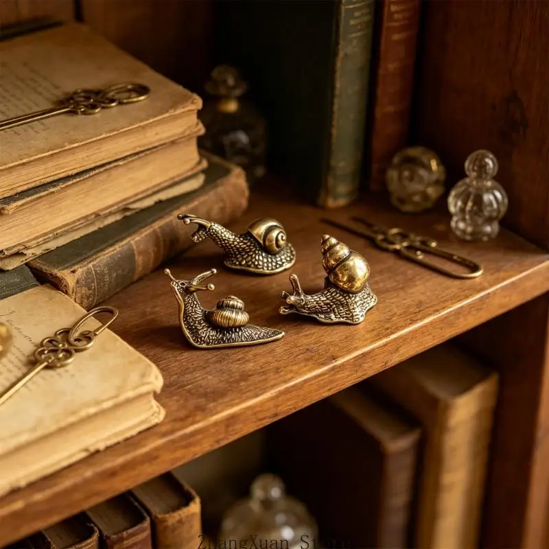 Desk Decors Mini Snail Figurines Set of 3 in Antique Metal Finish with Textured Shell Detail