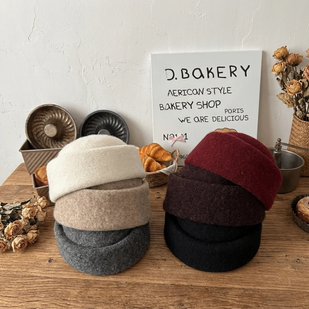 Fashion Structured Knitted Pillbox Hat Skin-friendly Non-slip Beret Solid Color Warm Fedora Hat Dinner