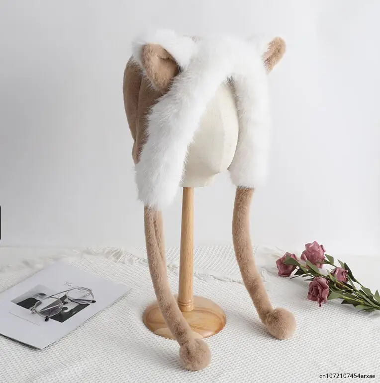 

2023 Корейская версия милой девушки осень-зима шапка с медведем и ушами с плюшевой и толстой защитой для езды на велосипеде шапка для защиты ушей