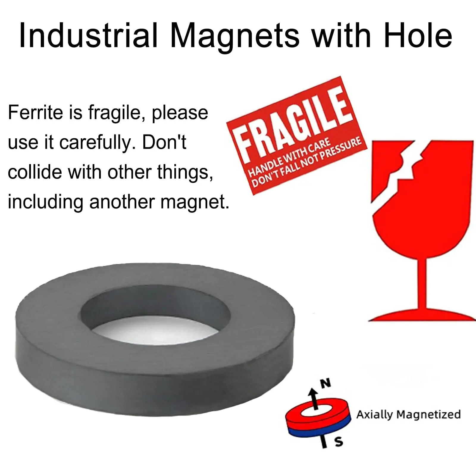 Ferrite Magnet Ring OD80 x ID32 x 10mm Large Grade C8 Ceramic Magnets 3