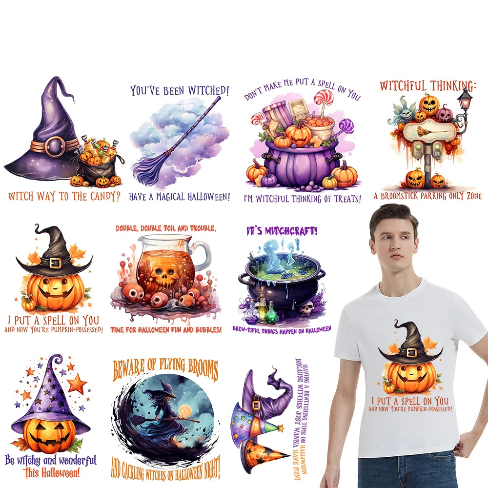 Halloween Witch Parches Iron on Diy Accessory Heat Transfer Clothes T-shirt Thermal Stickers