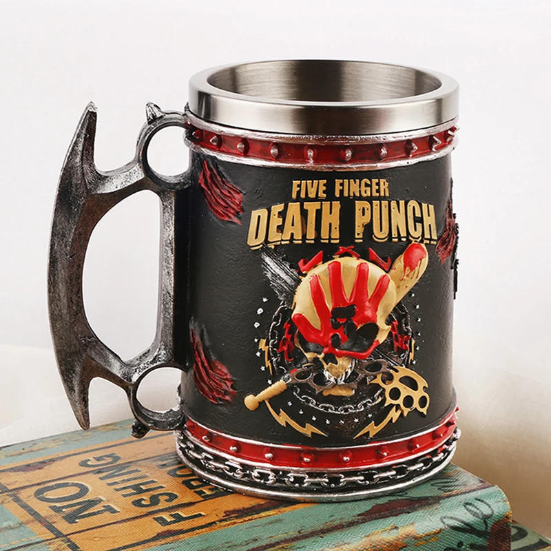 Newest Five Finger Death Punch Tankard Stainless Steel & Resin Beer Mugs Baseball Skull Water Cups Halloween Gift Coffee Cup