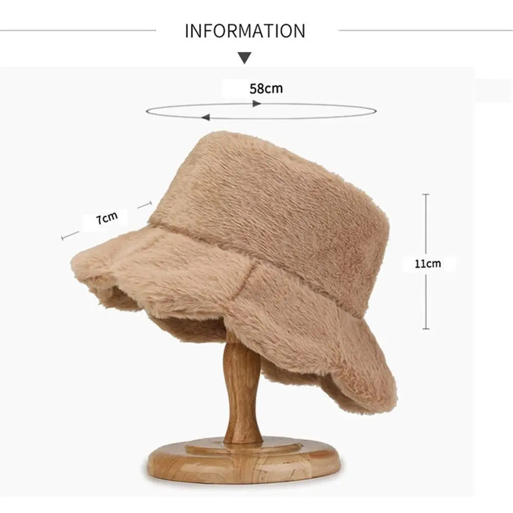 Girls Autumn Winter Plush Solid Color Fisherman Cap Bucket Hat