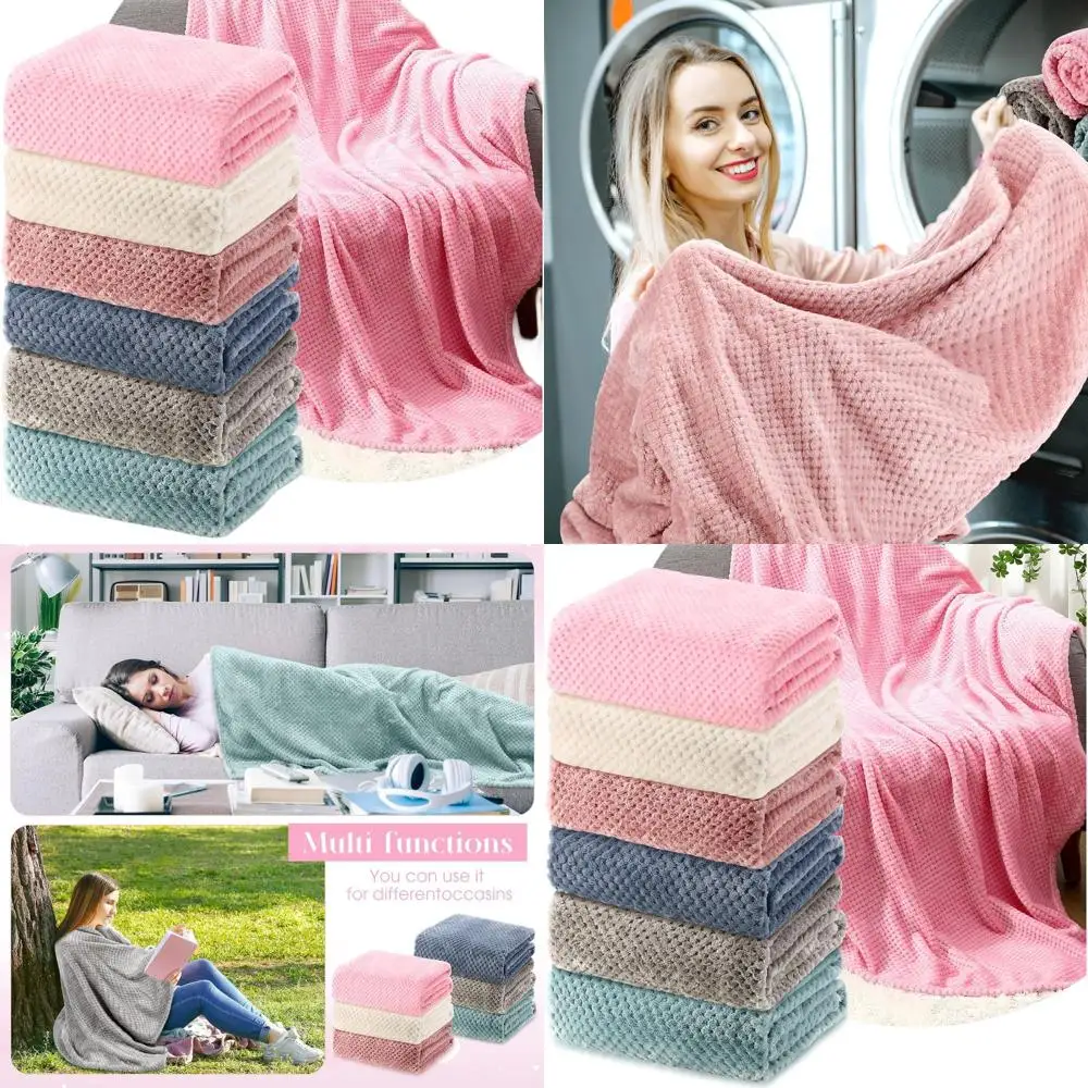 

Большие одеяла из искусственного меха с текстурой вафельного меха, 6 шт., 50x60, легкие, без линяния, идеально подходят для спален и диванов (свежие)