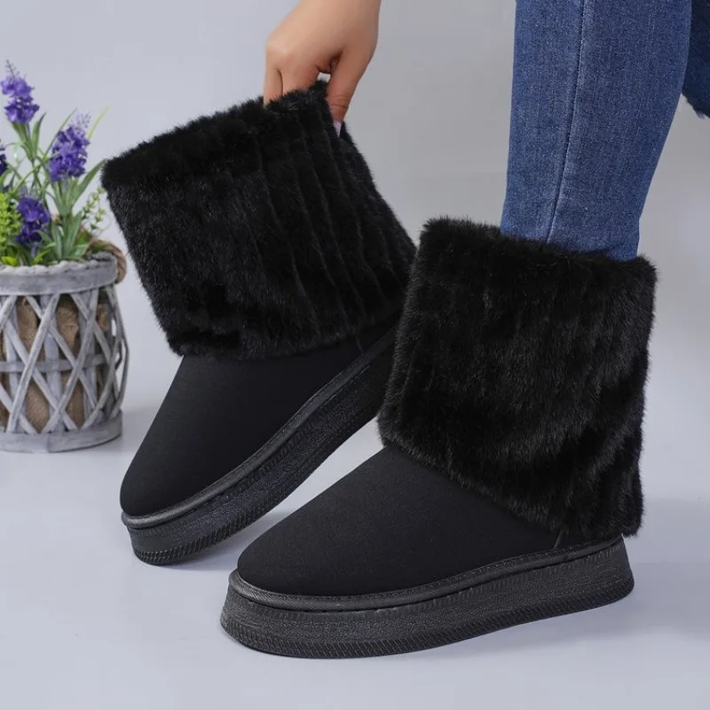 Winter New Thick Sole Cotton Boots Women's Round Head Suede Sleeve Fleece Non-slip Comfortable Short Snow Boots