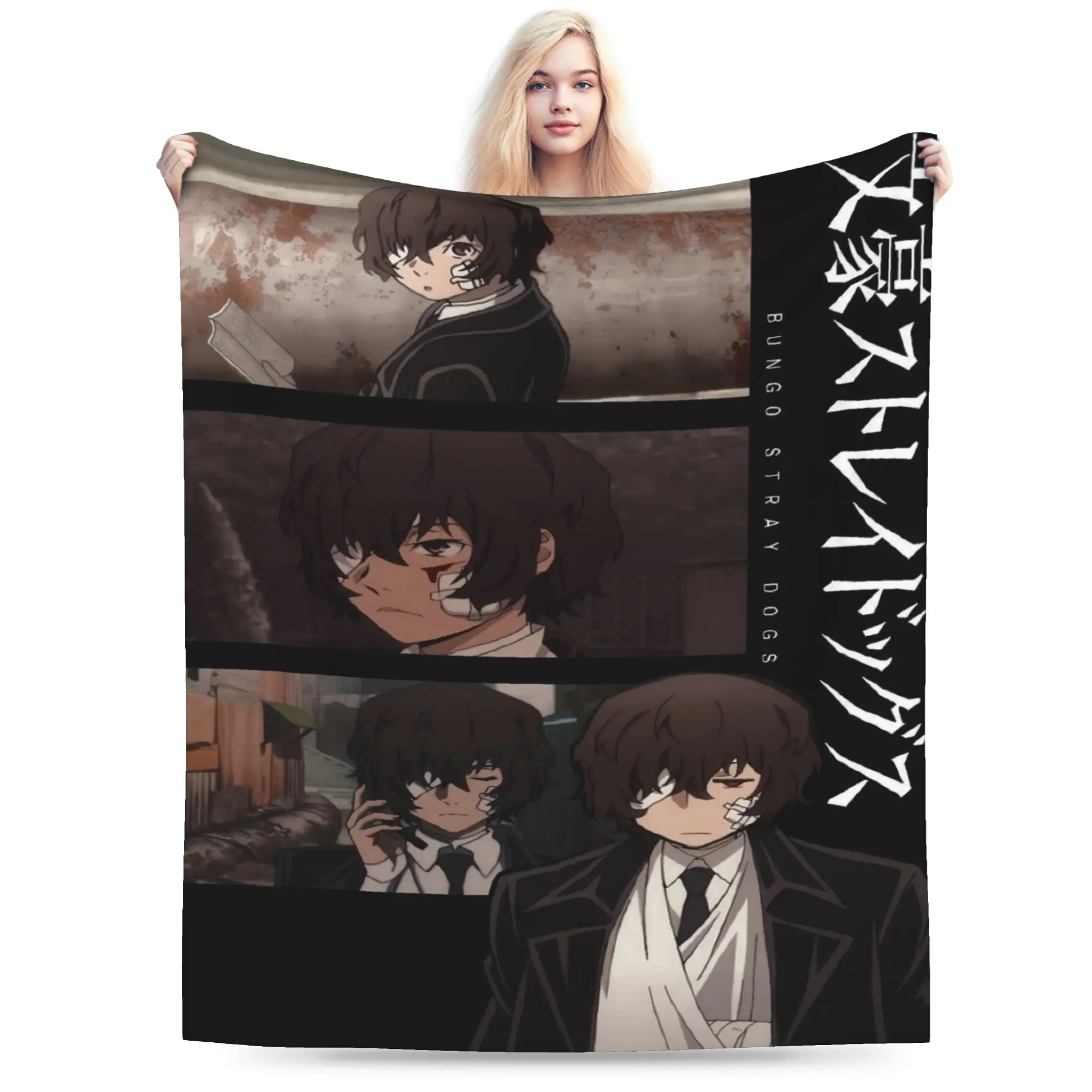 Dazai Bungo Stray Dogs Blanket  Travel Office Flannel Throw Blanket For Living Room Super Soft Custom DIY Quality Bedspread Gift