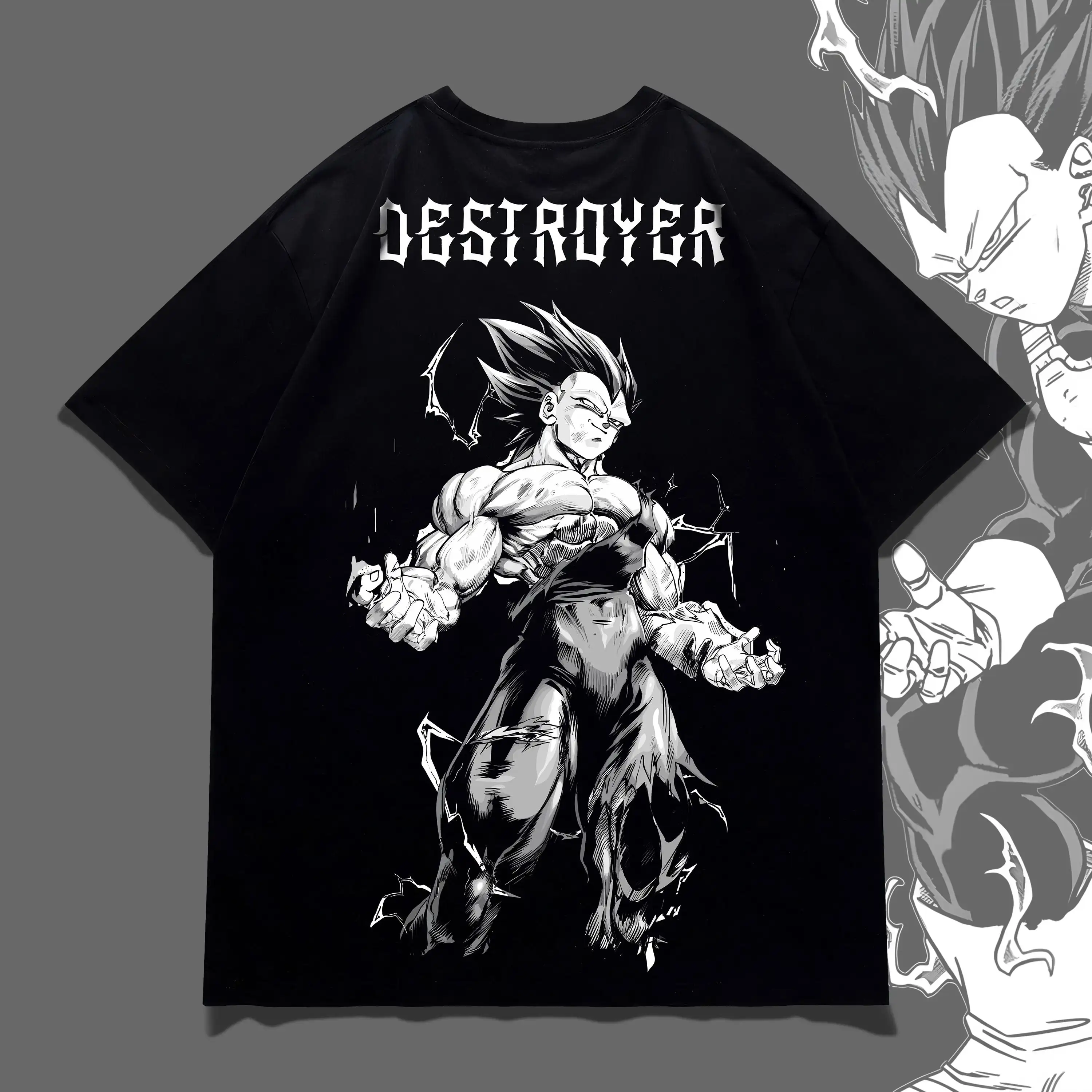 Daily Street Fashion Casual Goku Double-sided Flower Short Sleeved Japanese Anime Loose Shoulder Unisex T-shirt