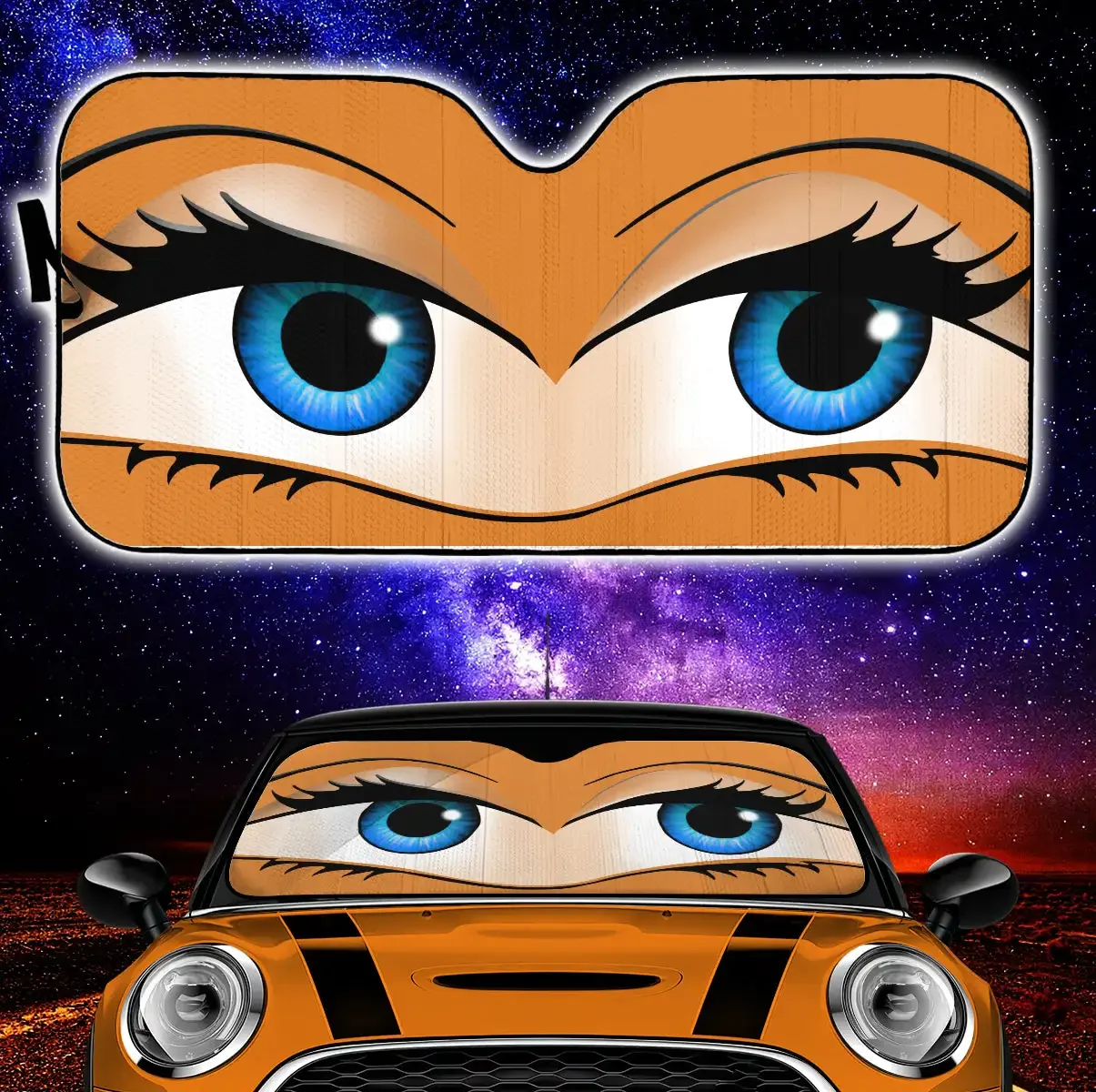 Funny Cute Anime Lady Cartoon Girly Orange Car Auto Sunshades