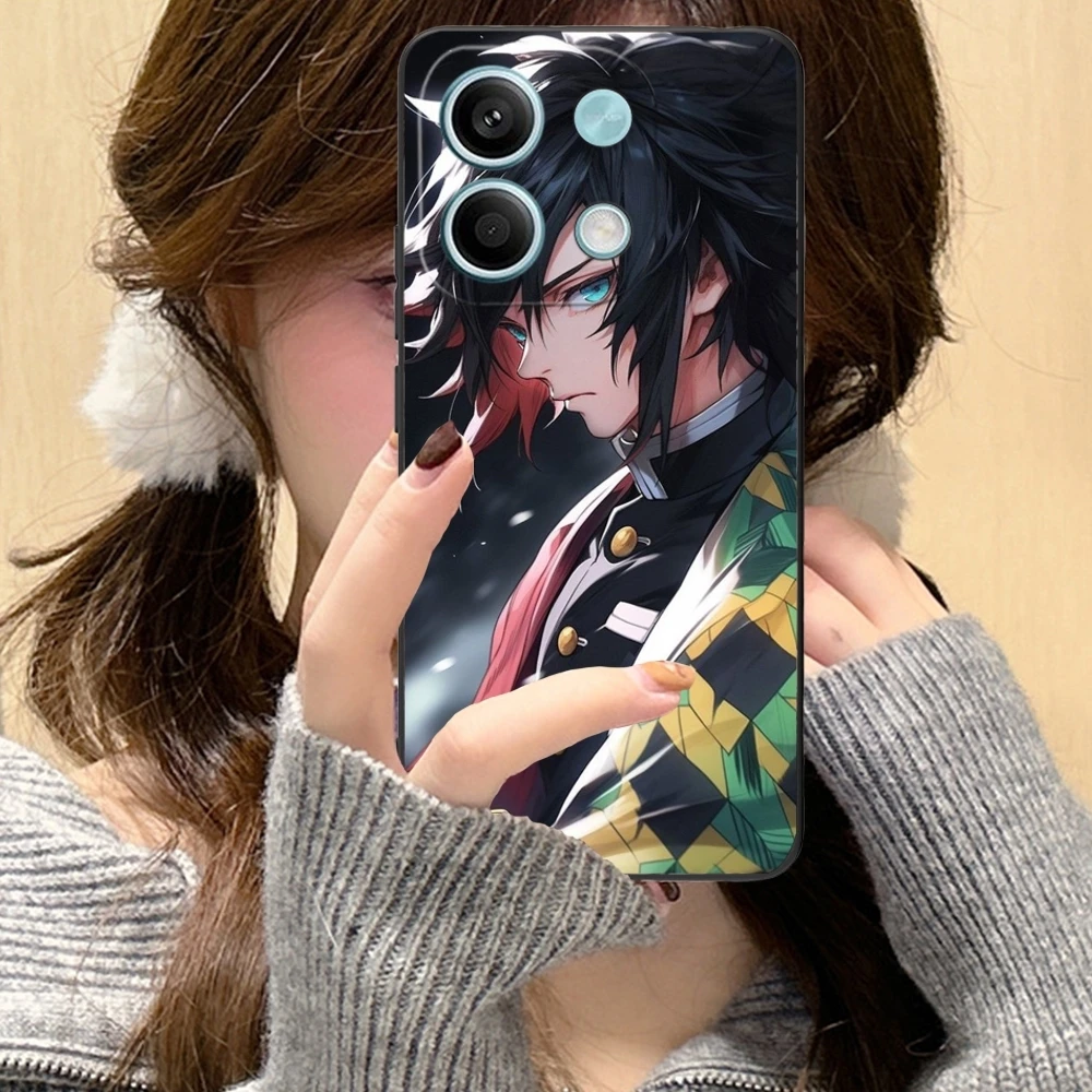 Capa de telefone móvel Demon Slayer Tomioka, capa preta, Xiaomi Redmi Note 13 12 11 10 9 8 7 6 S A Pro Lite Plus 5G