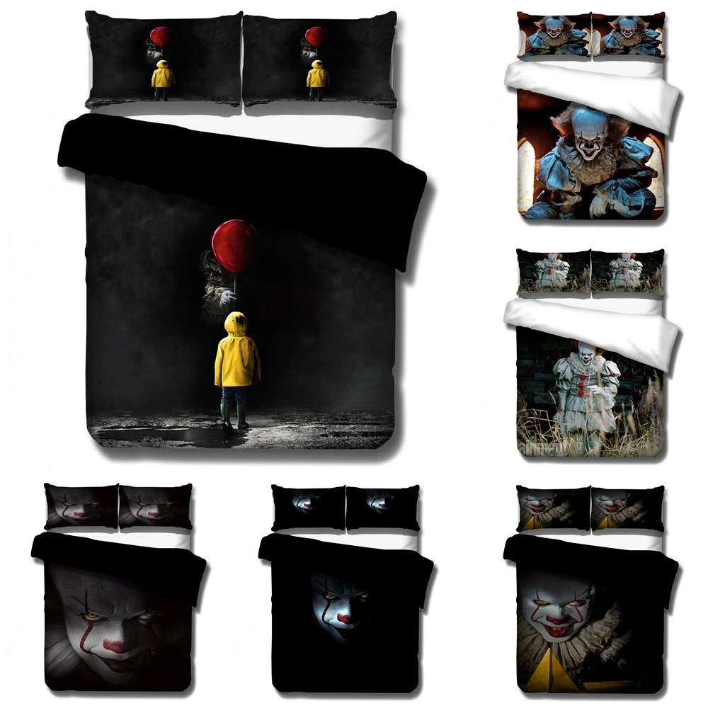 Pennywise-IT Bedding Set Duvet Covers Horror Movie Clown Series Comforter Bedding Sets Bedclothes Bed Linen(NO Sheet) AYR