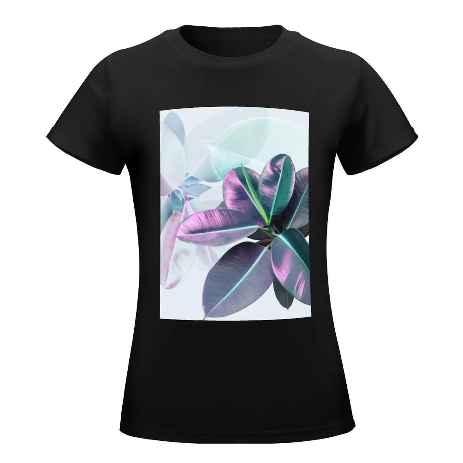 Violet Tropical Plant, Ficus Elastica T-Shirt summer clothes Short sleeve tee summer top t shirts for Women