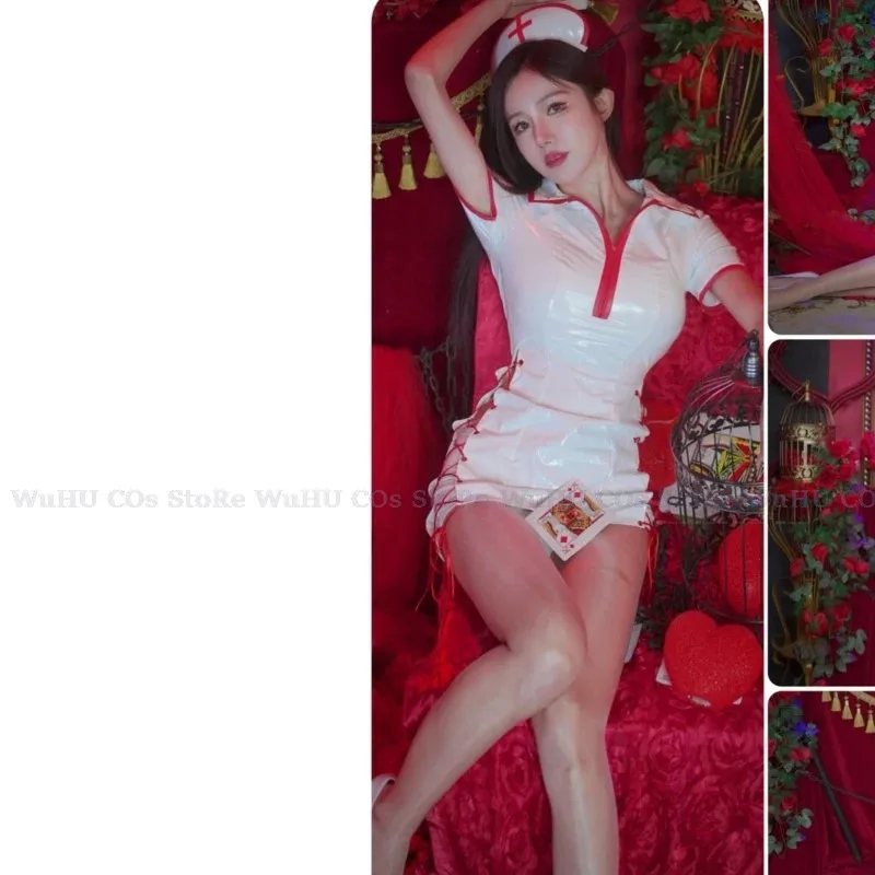 Anime motosserra cosplay homem powerr/Makimaa cosplay uniforme de enfermeira preto branco látex bodycon feminino halloween roleplay macacão