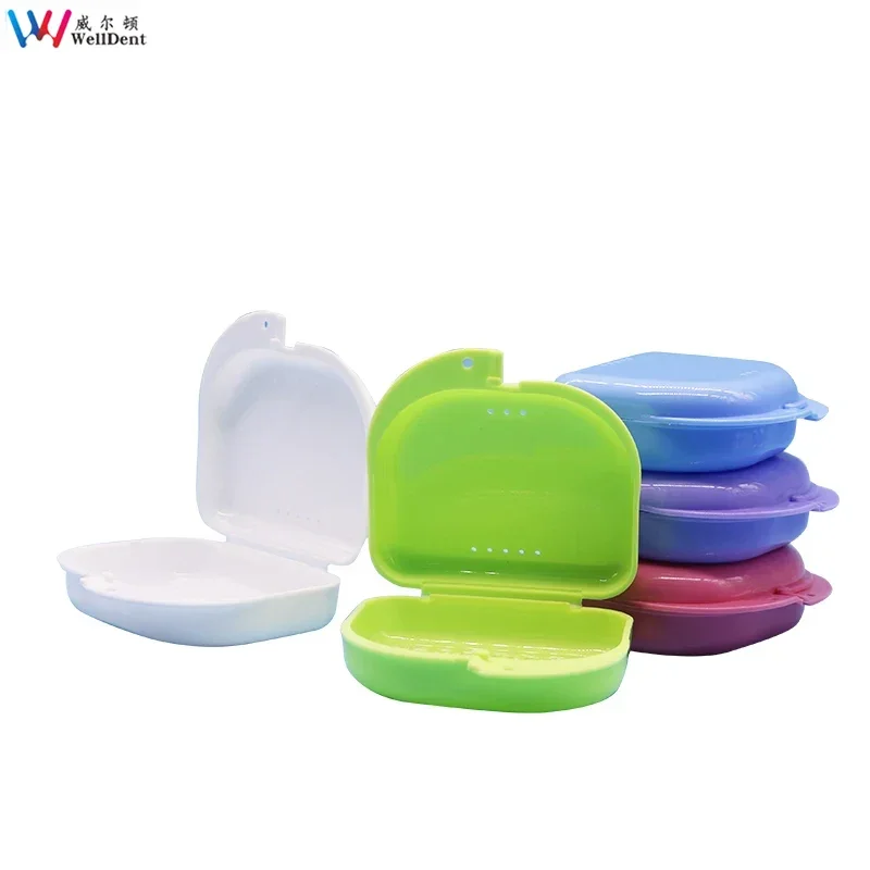 50Pcs Dental Orthodontic Retainer Box Denture Storage Container Mouth Guard Case with Vent Holes and Hinged Lid