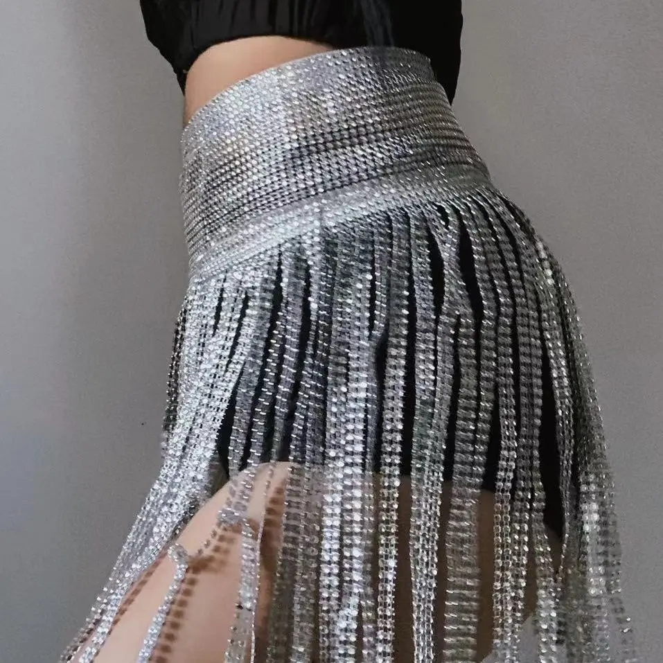Sexy High Waisted Sequined Mini Skirt Korean Ginny Style Shiny Fringed Party Skirt