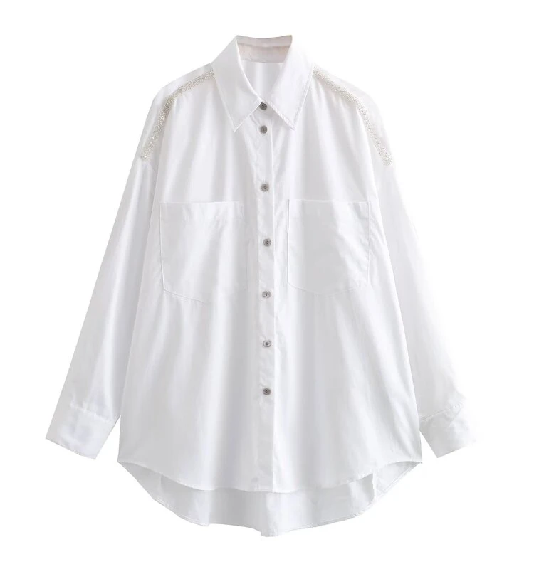 

Ele Women's Long Sve irt Autumn 2023 Faionable Beaded oulder T Sle Silk Blend Ne Loose Fit irt