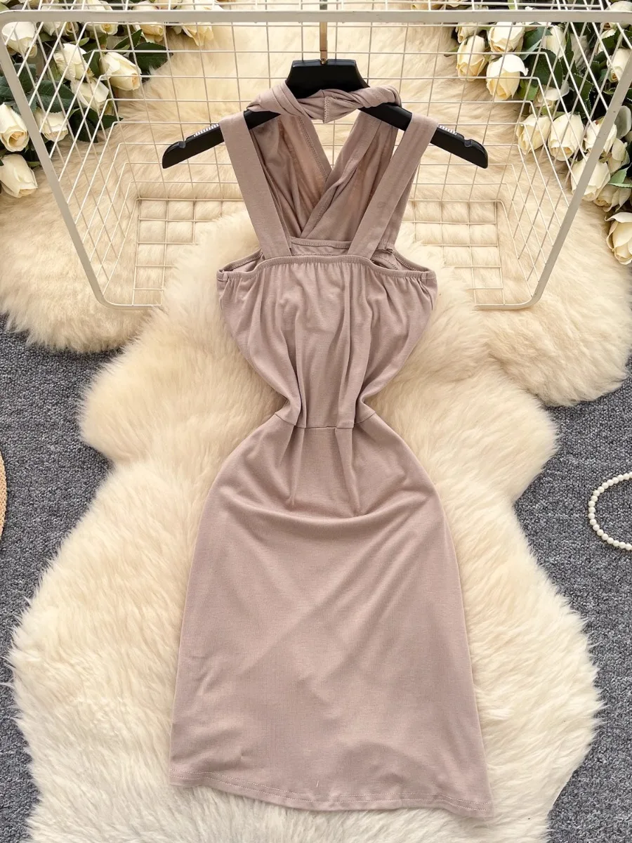 Foamlina moda única recorte cruz pescoço deslizamento vestido feminino puro desejo sexy tempero menina bodycon mini envoltório vestidos magros