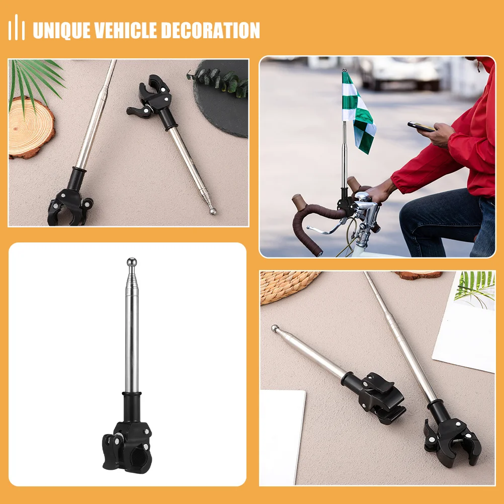 2Pcs Durable Stainless Steel Flag Pole Kit Adjustable Length Easy Install Bike Motorcycle Car Handlebar Decor Visibility