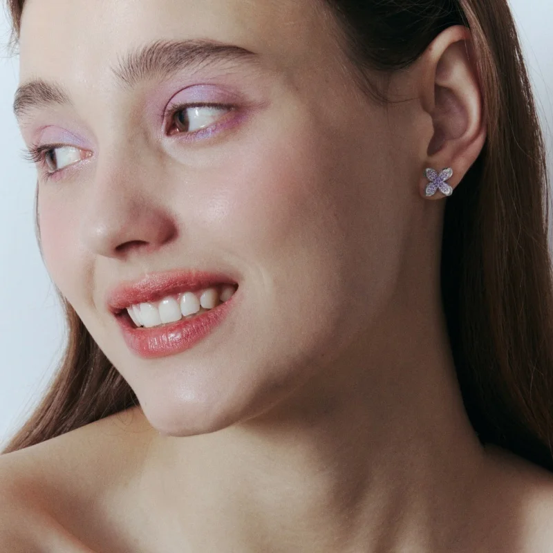 

Inlaid Zircon Stud Earrings Women's Jewelry Lilac Flower Earrings Girl's Accessories