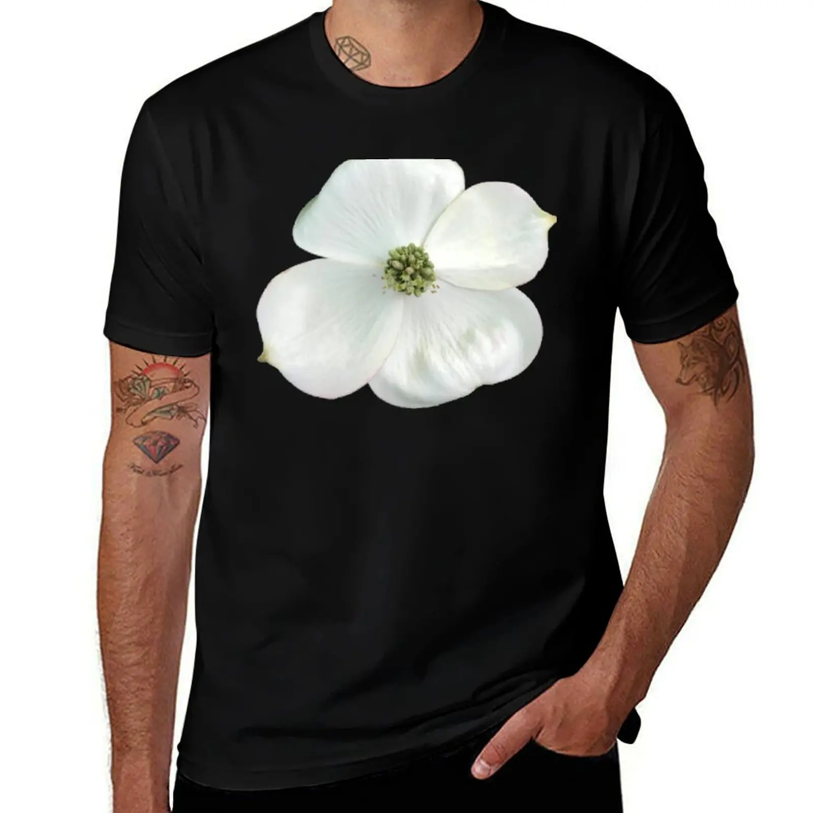 White Dogwood Flower Close-up on Soft Aqua T-Shirt Utility Casual Work T-Shirt
