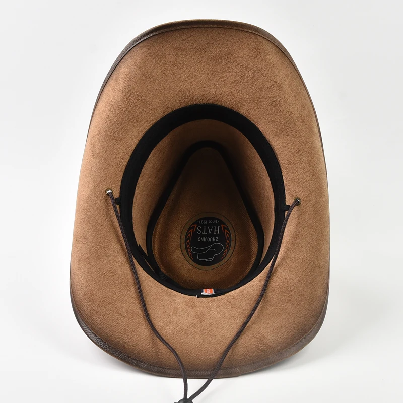 100% Leather Western Cowboy Hat Men Wide Brim Gentleman Church Jazz Cap Cowgirl Hats Sombrero Hombre