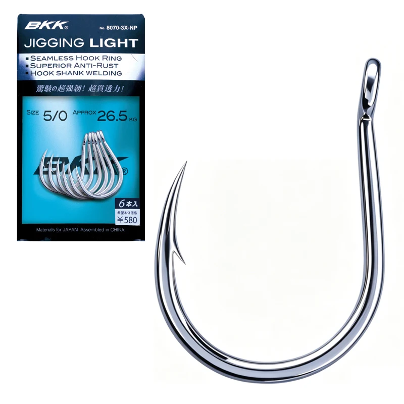 Hameçons de pêche BKK Jigging Light Hook 8070-3X-NP, 3X plus résistants, pointe aiguille, revêtement anti-corrosion, pénétration ultra-élevée