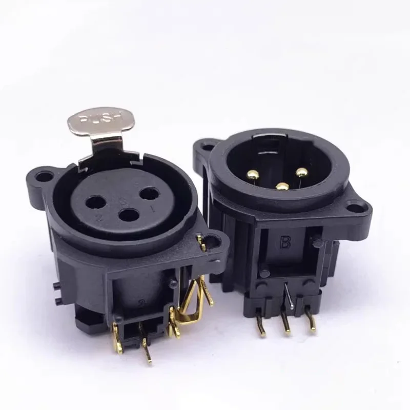 1Set Black Plastic 3Pins XLR Connector Male/Female Connector XLR Jack Socket Speaker Plug with PUSH button