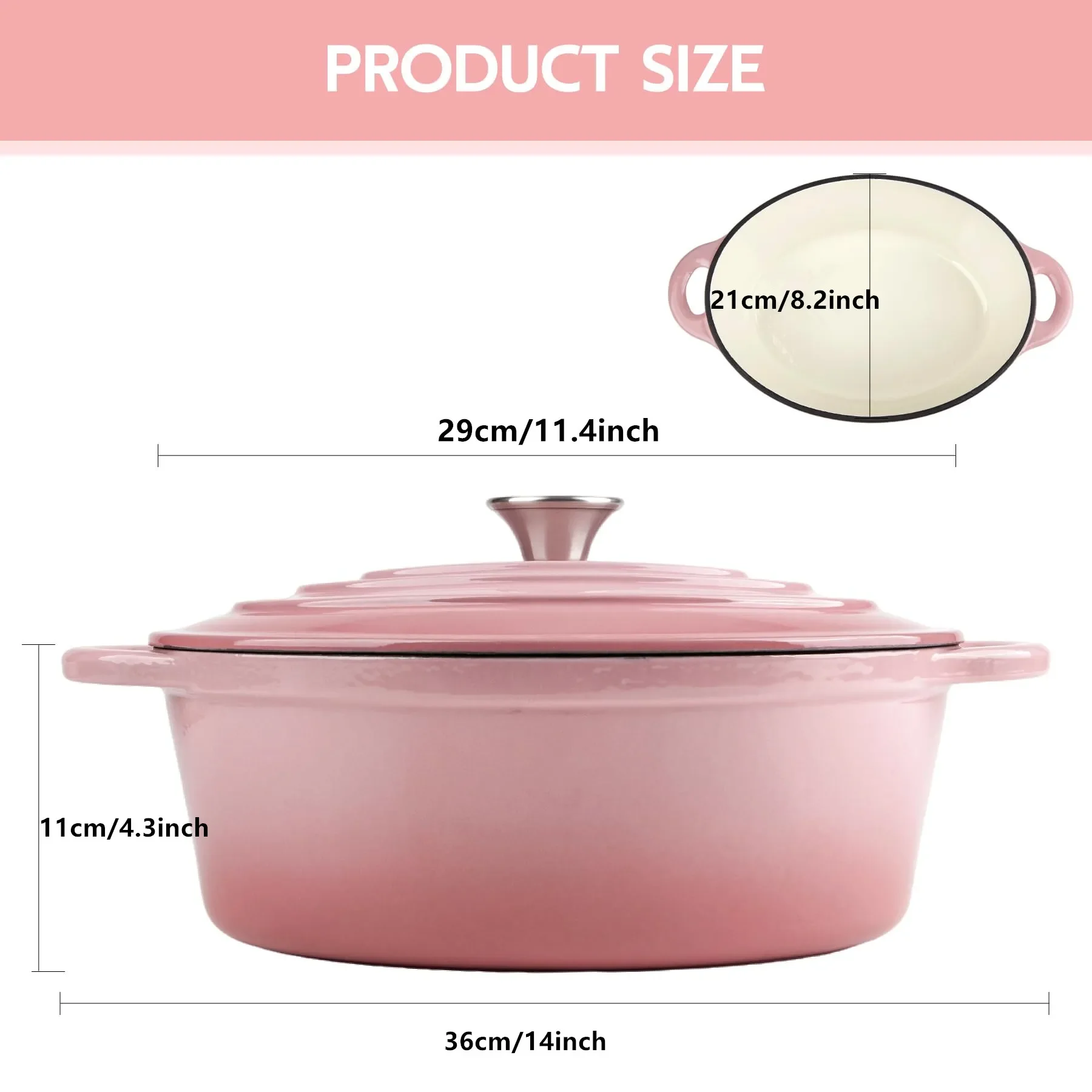 29cm Enameled Cast Iron Oval Dutch Oven for Braising Broiling Bread Baking 4L Saucepan Kitchen Utensil Cast Iron Casserole Dish