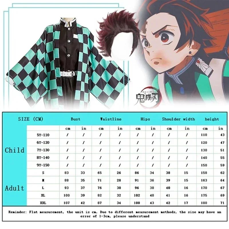 Tanjiro Cosplay Anime Costume pour adultes et enfants, Boucles d'oreilles Kimono, Autocollants de tatouage, Tanjyrou Kamado, Kimetsu No Yaiba