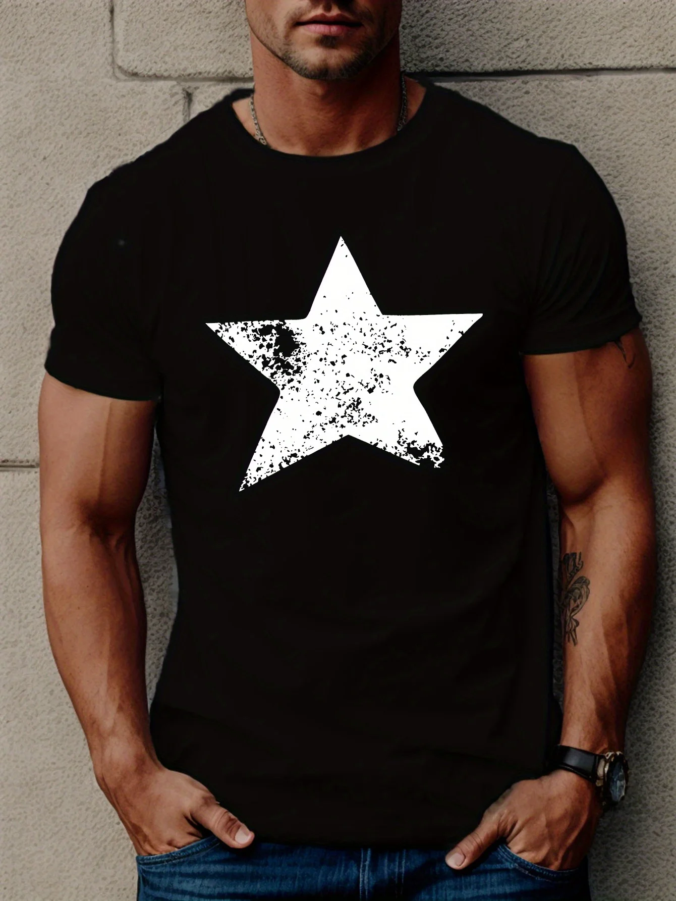 

Men's Casual Graphic Tee Summer Star Printed T-Shirt Unisex Soft Fabric Top Trendy Streetwear Style Aesthetic Tee Short Sleeve