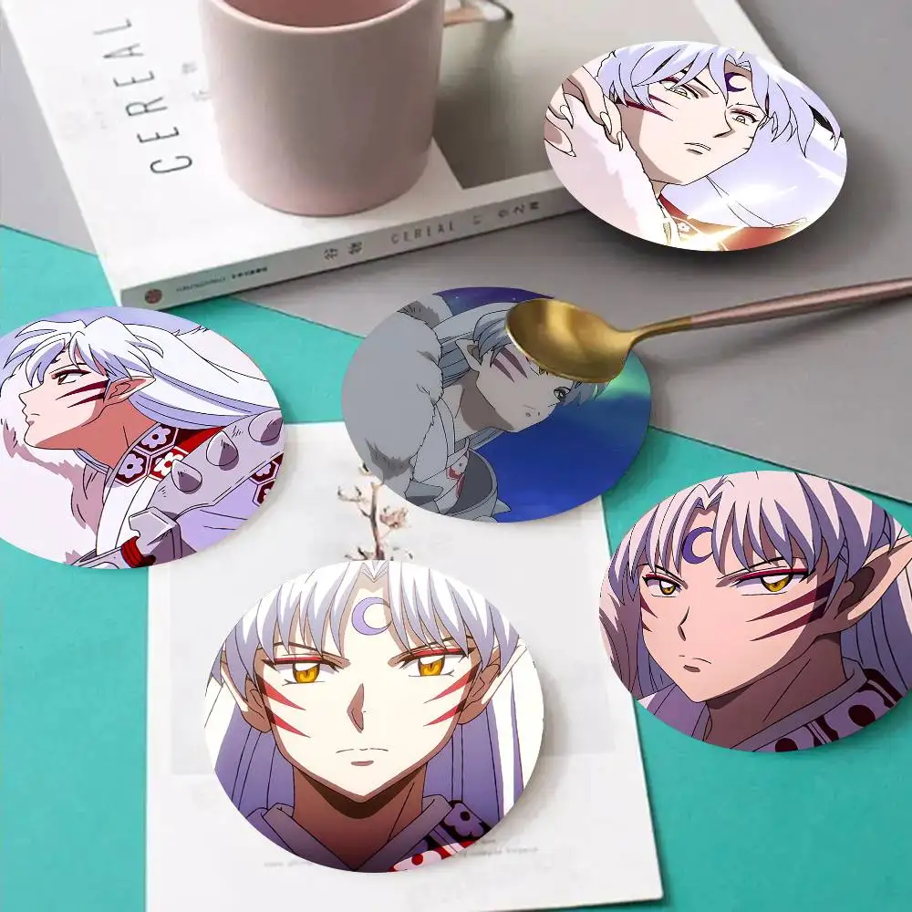 1pc Sesshomaru Wooden Coaster Colour Printing Cup Mat Home Desk Decoration Gifts