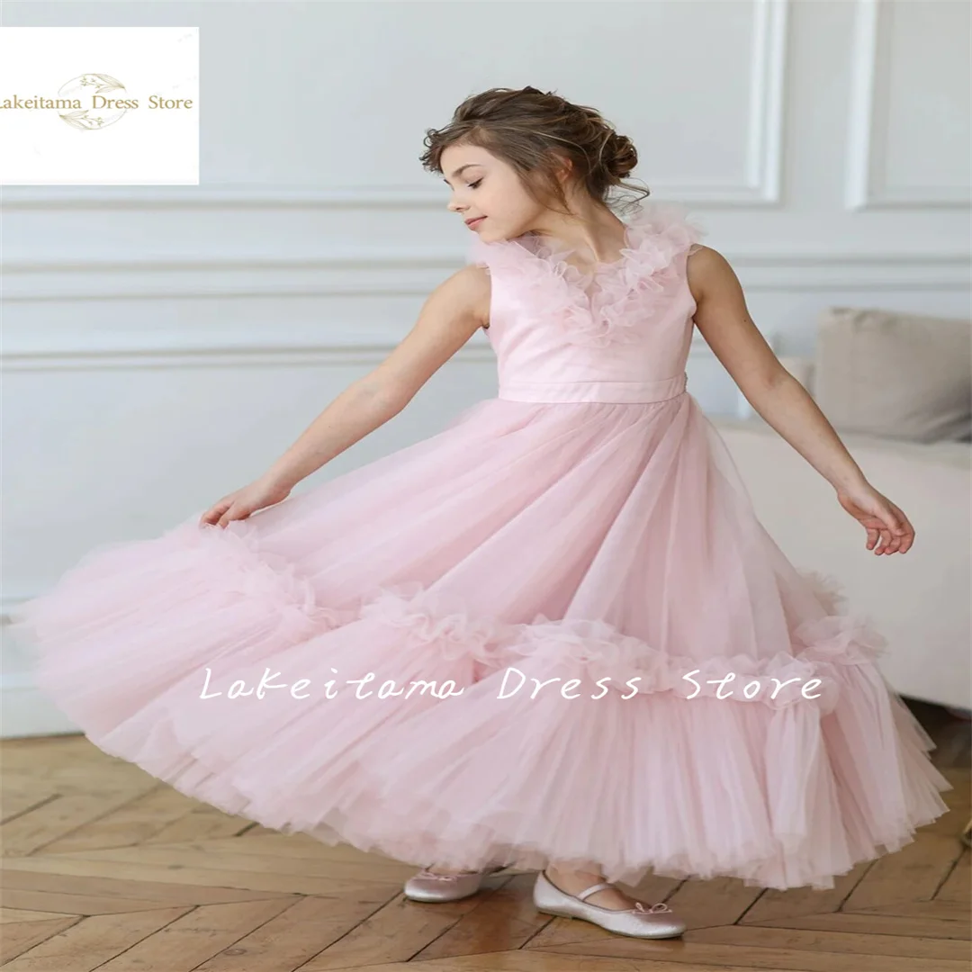 Puffy Flower Girl abiti per matrimoni con treno Evening Party Pageant prima comunione Bow Cute Princess Kids Ball Gowns