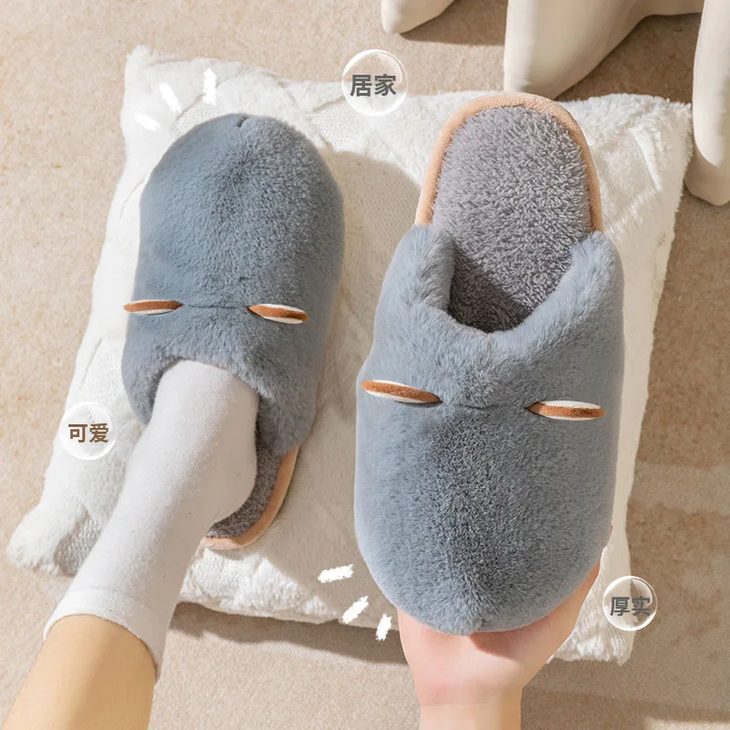 Zapatillas de casa de felpa para hombres y mujeres, pantuflas de pareja de felpa con orejas lindas, cálidas y antideslizantes, de algodón, otoño e invierno, nuevas