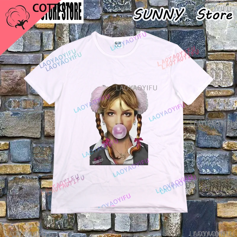 Britney Spears Bubblegum Portrait T Shirt Men Vintage Gothic Harajuku Short Sleeve T-shirt Casual Oversized T-shirts