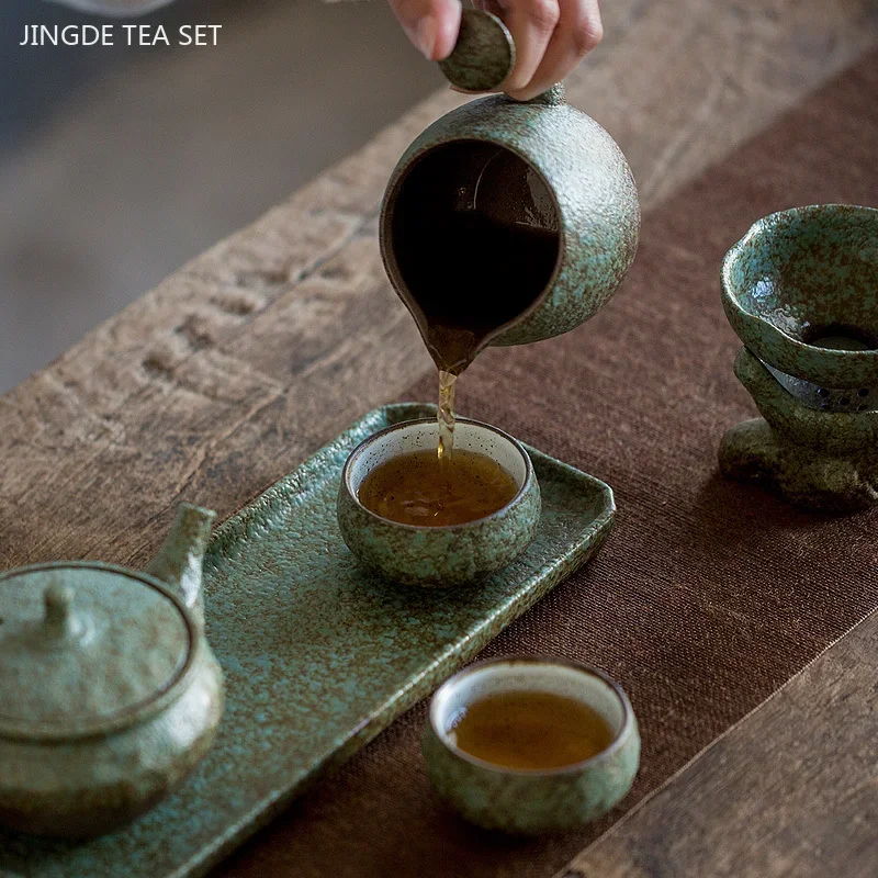 Imagem -04 - Conjunto de Chá Chinês de Cerâmica Grossa Vintage Infusor de Chá em Casa Chá Tradicional Pote e Copo Bandeja de Chá de Cerâmica