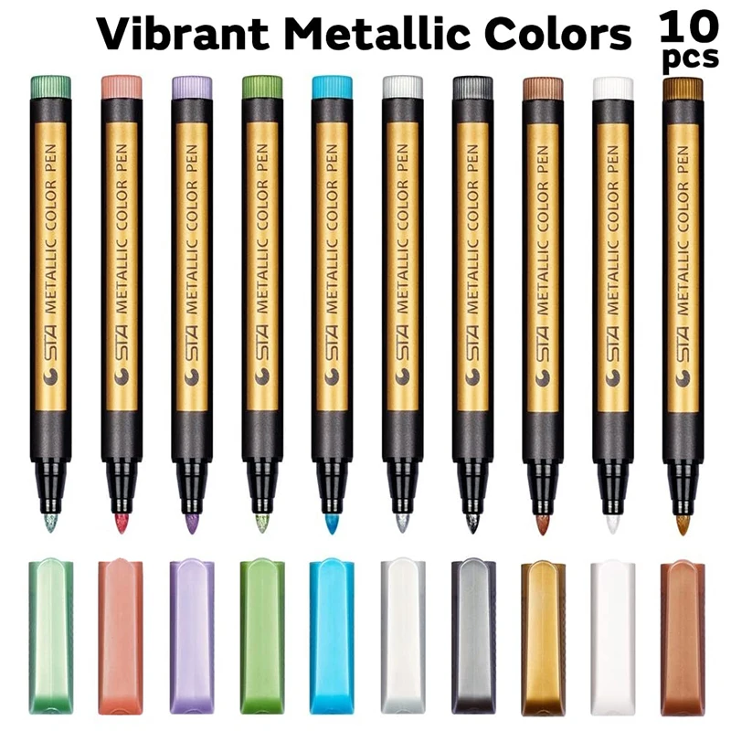 

10 Colors Medium Point Metal Markers For Rock Painting, Black Paper, Card Making, Scrapbook Crafts, DIY Photo Albums