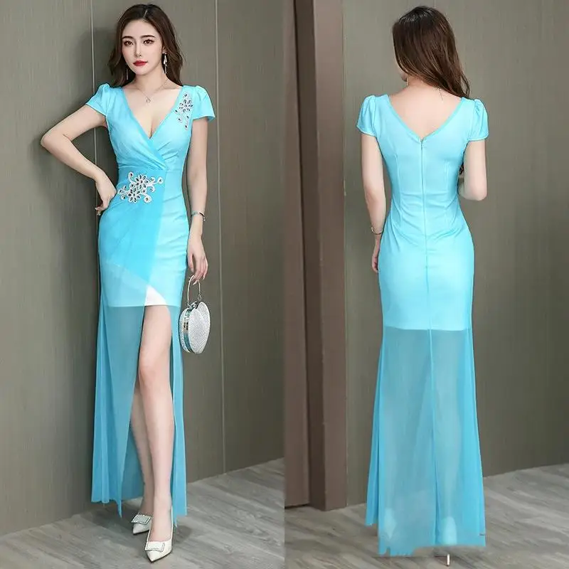 Women‘s Uniforms Staff Reception Work Clothes Beauticians Spa Therapists Massage Technicians Front Desk Sexy Slit Long Dresses