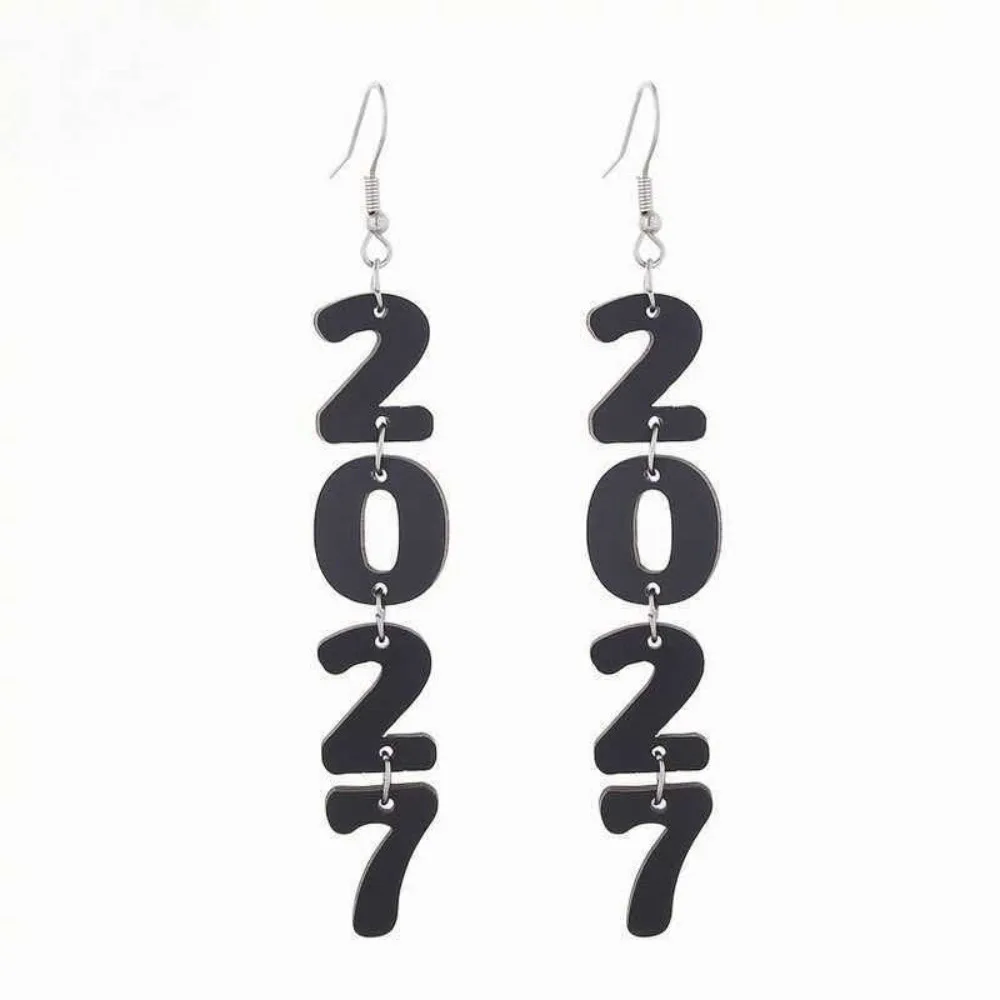 Fashion 2027 Digital Earrings Bohemian Style Welcome a New Beginning Happy New Year Earrings Elegant Long Drop Stud Earrings