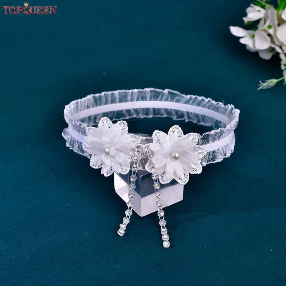 TOPQUEEN Elegant Lace Wedding Garter , White Bridal Leg Chain , Flower Decoration Dinner Party Accessories , Bridal Gift ST104