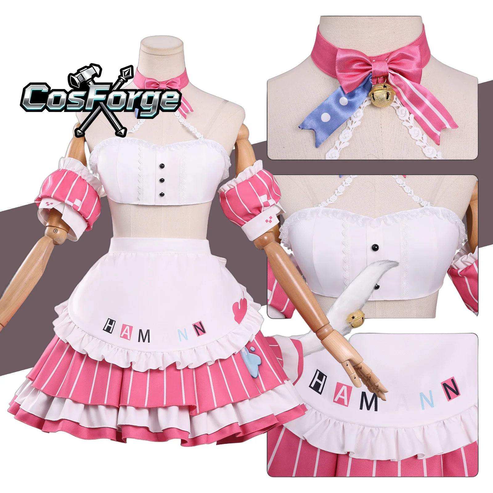 

Azur Lane Cosplay Hammann II Full Set Women's Game Costume White Top Pink Skirt JK Uniform Lolita Maid Role Play Outfit