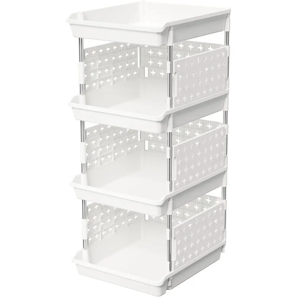 

Plastic Stackable Storage Baskets, 4 Tier Bins for Food and Clothes, Multifunctional Organizer for RV, Kitchen, Playroom, Pantry