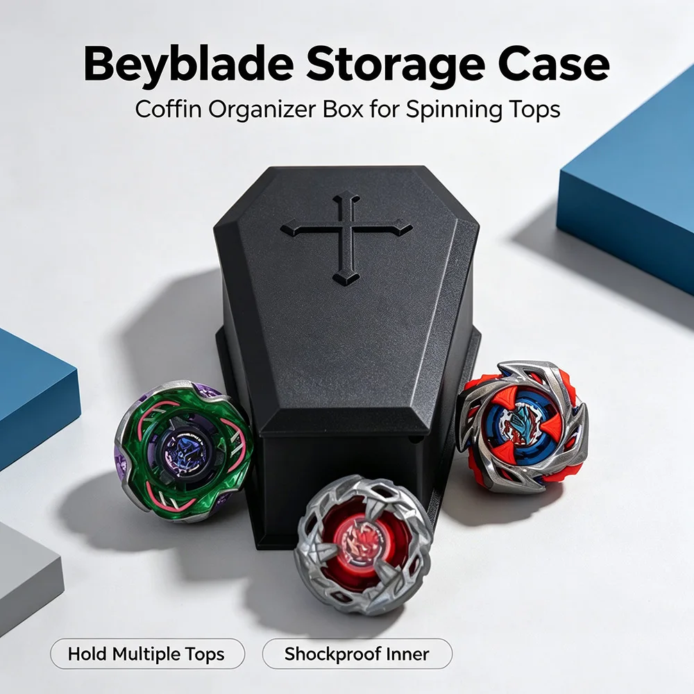 Coffin Style Battle Rotating Spinner Storage Container 3D Printed Magnetic Flip Cover Toy Collection Display Box