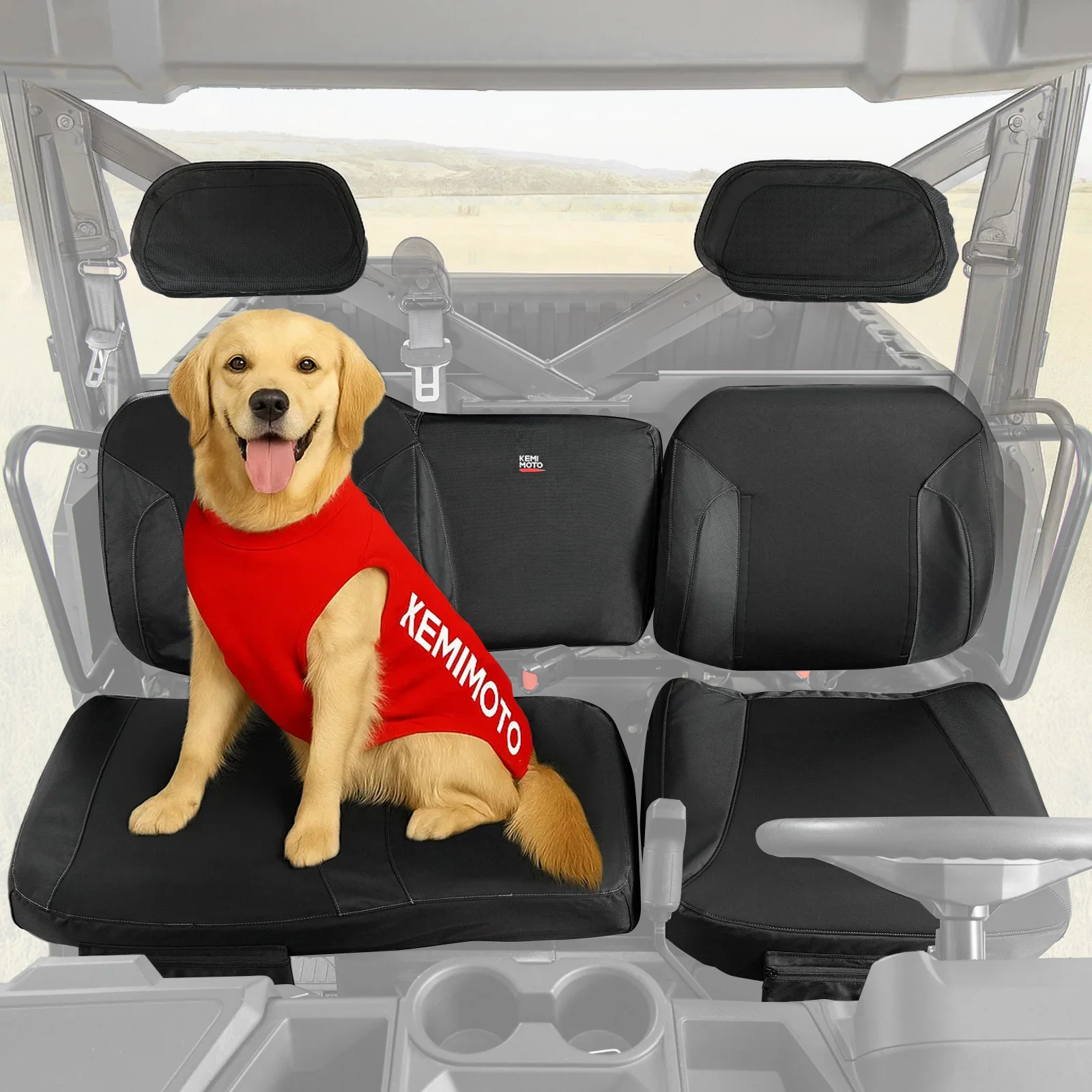 

KEMIMOTO UTV Seat Cover Set with Wingback Compatible with Polaris Ranger XP 1000 2022-2025 Pet Oxford Fabric Toenail Proof Cover