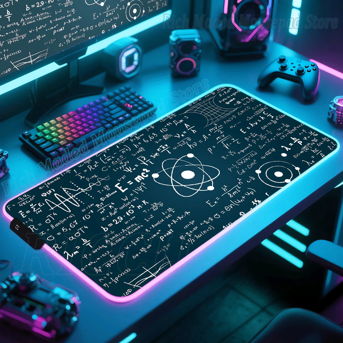 

RGB Mousepad Equation Large Mouse Pad Math Chemistry Physics Object Equations Gamer Keyboard Extended Deskmat LED Pc Accessories