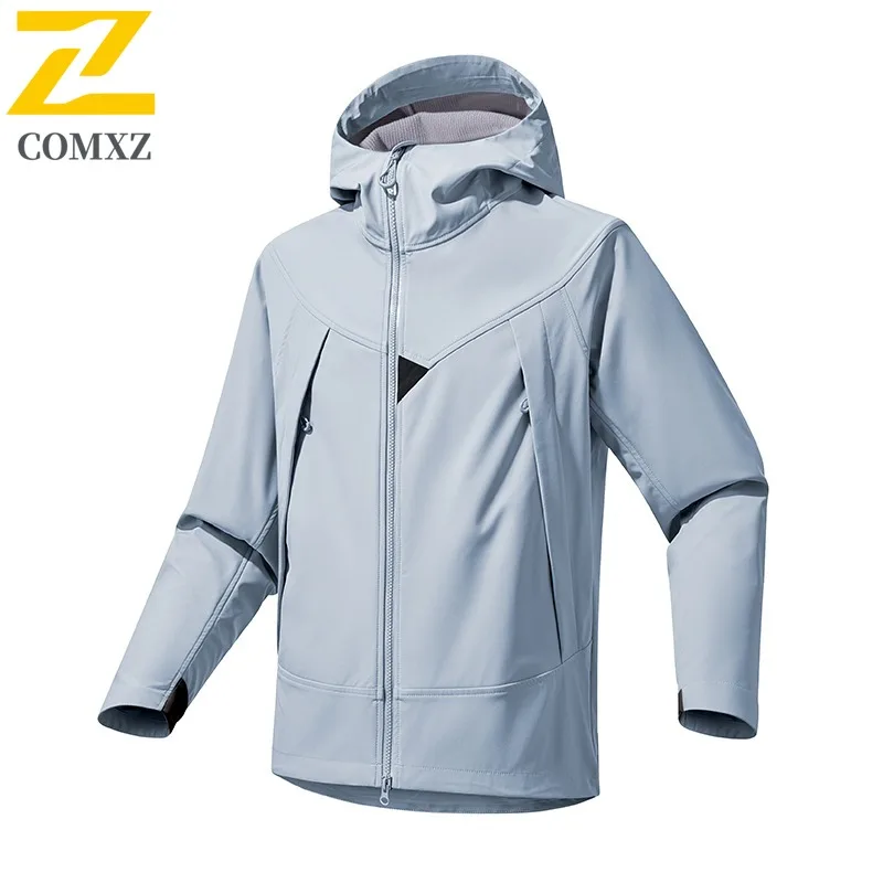 COMXZ Men Hooded Jacket 2025 Waterproof Windproof Lightweight Outdoor Adventure Fishing Camping Jackets Autumn Hunting Coat
