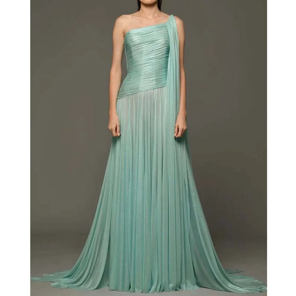 Formal Green Evening Party Dresses Sleeveless Strapless A-line Floor Length Simple Sexy Backless Women Banquet Prom Gowns