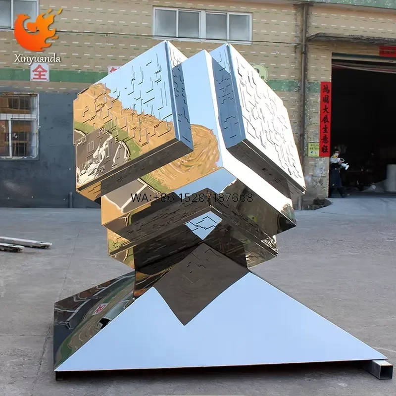 Wmwmnu for Custom Campus Beauty Chen Artwork Big Outdoor Stainless Steel Mirror Polished Geometric Cube Sculpture Fashion